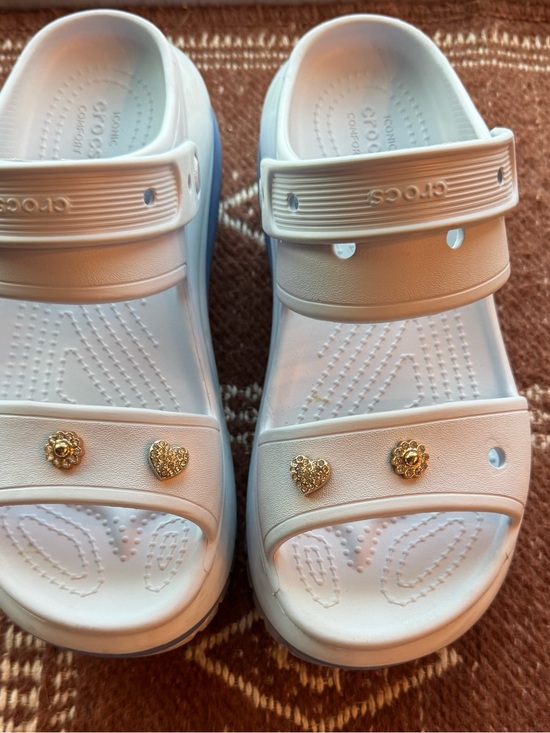 CROCS Shoes - Adult Crocs Platform Baby Blue Comfort Slide Sandals with Gold Charms